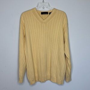 Greg Norman Men Buttery Yellow‎ V-Neck Sweater Cotton Ribbed Long Sleeve L BNC3